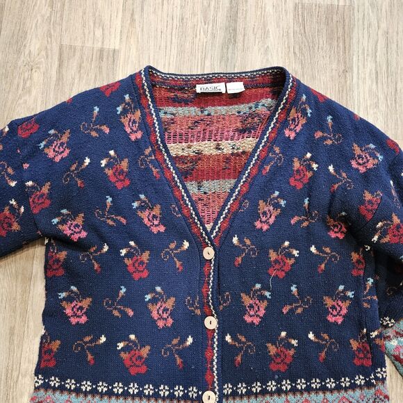 Vtg Basic Editions Cardigan Sweater Womens M Floral Grandmacore Cottagecore Boho - Picture 2 of 9